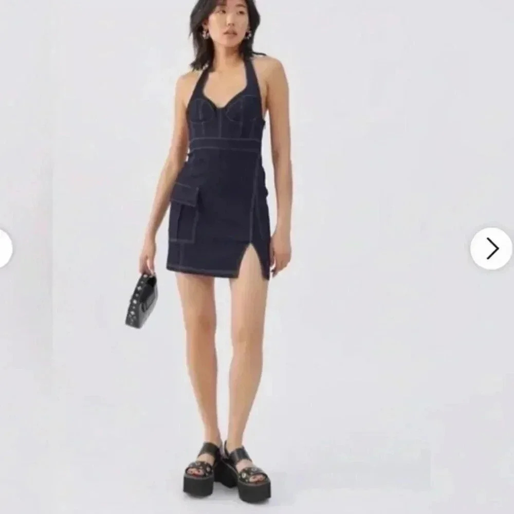 Urban Outfitters Denim Halter Dress Size Large Western Boho Country